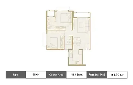2 BHK 734 SqFt